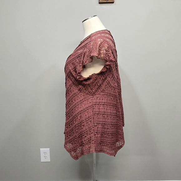 Torrid Babydoll Shirt Top Plus Size 4X Pink Lace Sharkbite Regency Poet Romantic - Picture 2 of 10